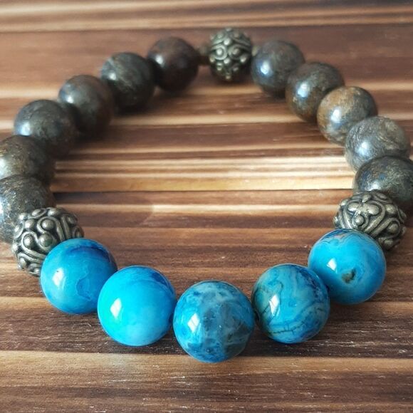Agate & Bronzite Beaded Stretch Bracelet - Picture 1 of 5